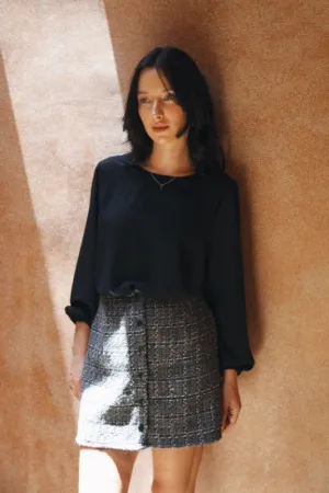Estelle Skirt - Tweed Grey, Black & White