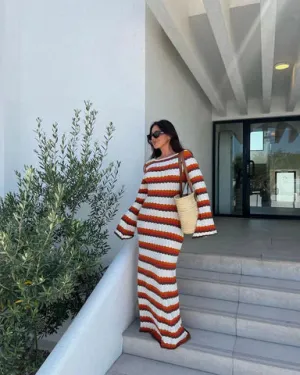 Eva - Knitted striped backless maxi dress