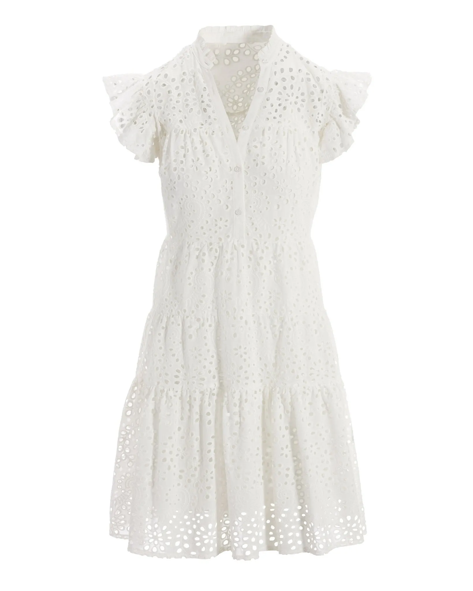 Eyelet Ruffle Tiered Short Dress White