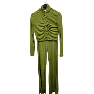 Fashion Nova Green Ruched Button-Up Cropped Top & Flared Pants Set S