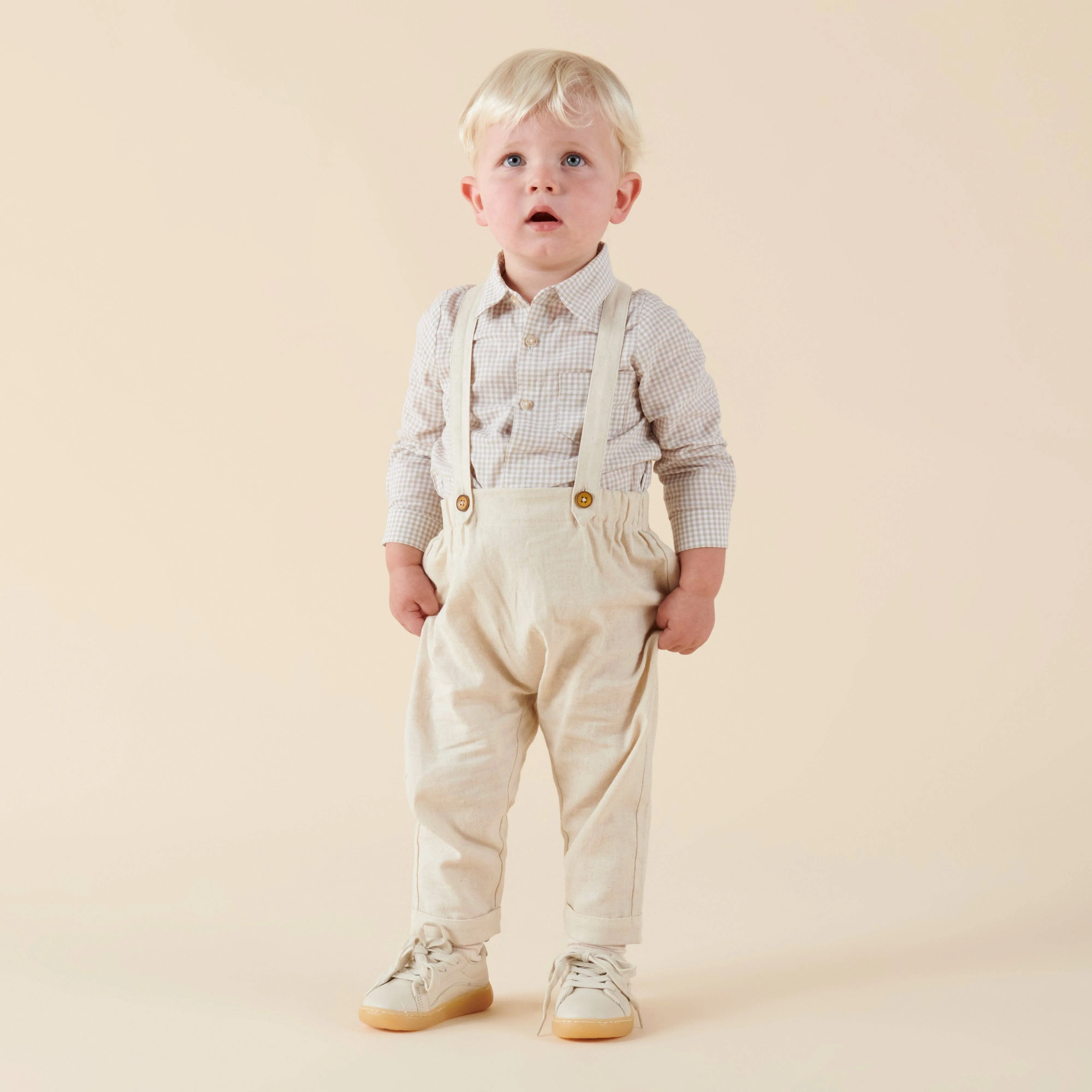 Finley Linen Suspender Pants - Sand