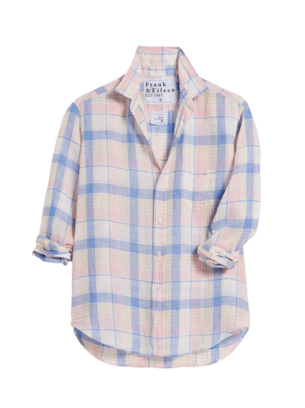 Frank & Eileen Relaxed Button-Up Shirt in Pink/Sand/Blue Plaid