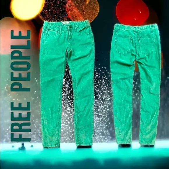 Free People l Green Corduroy Pants l 5-pocket Design l Size 28 l EUC