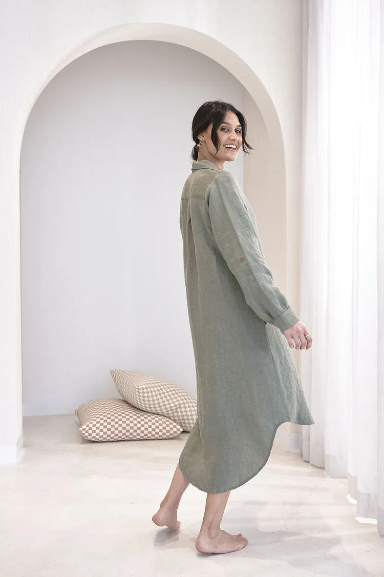 Fundamental Linen Shirt Dress - Pistachio