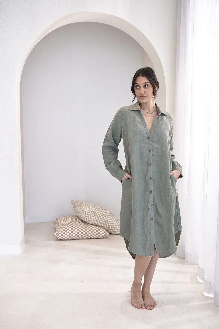 Fundamental Linen Shirt Dress - Pistachio