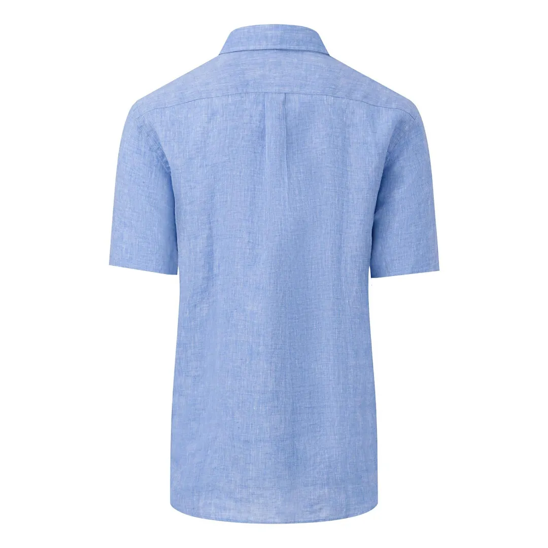 Fynch-Hatton Short Sleeve Linen Shirt - Blue
