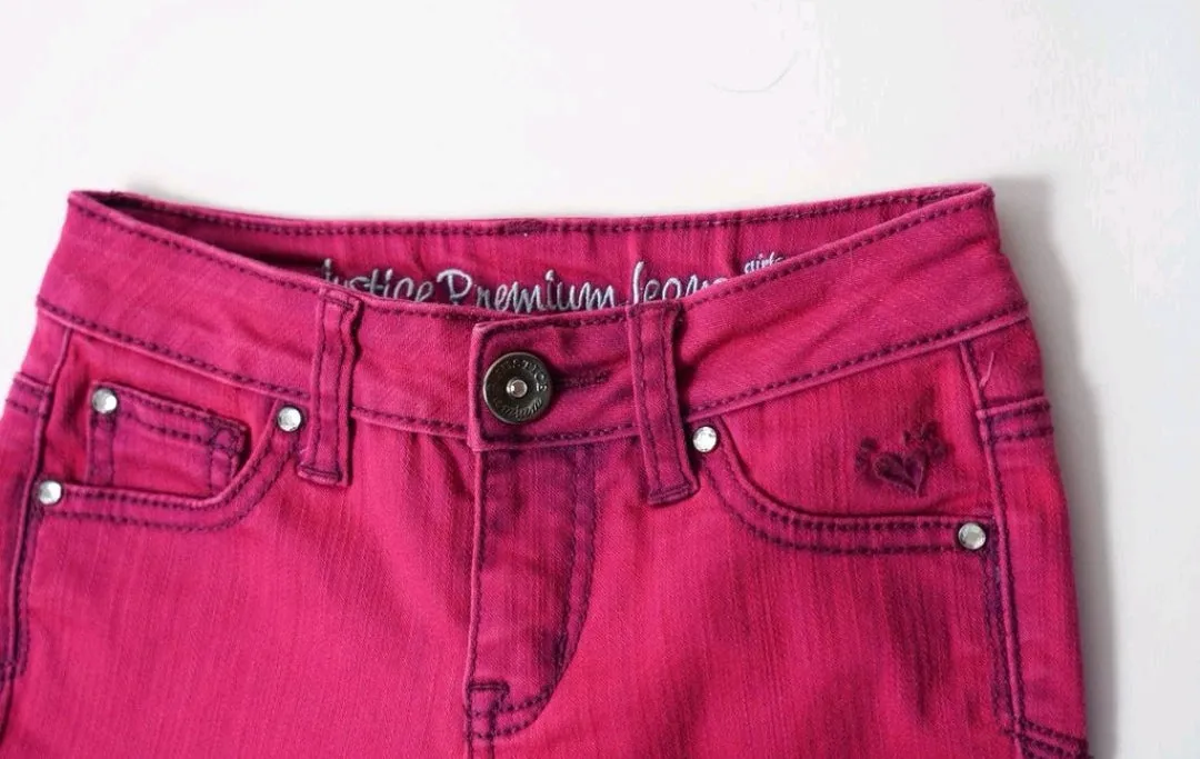GIRL SIZE 8 YEARS - JUSTICE Premium Jeans, Acid-Washed Pink EUC B13