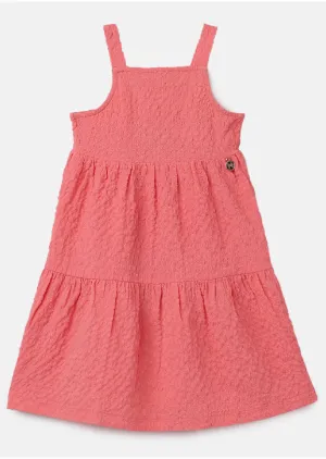 Girls Solid Red Crinkle Casual Dress