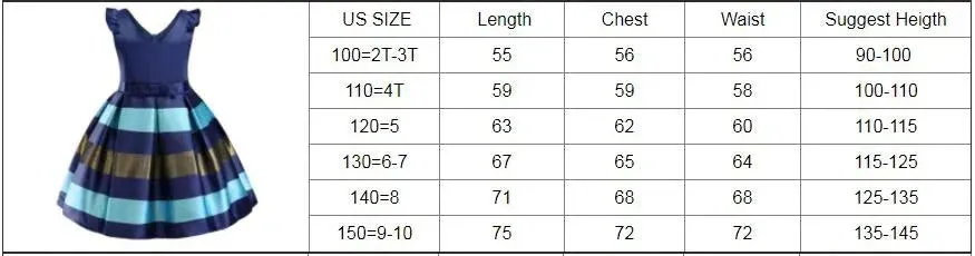 Girls Striped Flying Sleeve Bow Knot Colored Dress Birthday Party Wedding Flower