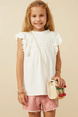 Girls Textured Smocked Ruffle Detail Tank