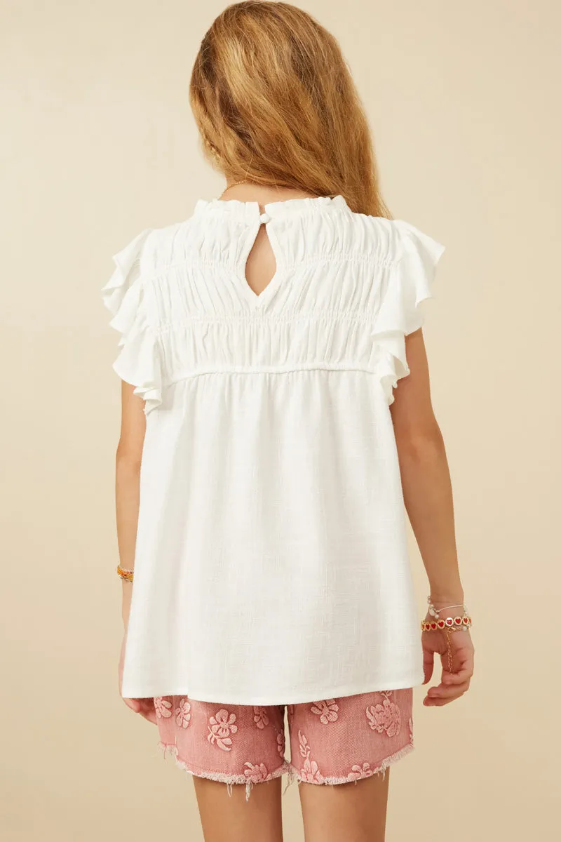 Girls Textured Smocked Ruffle Detail Tank