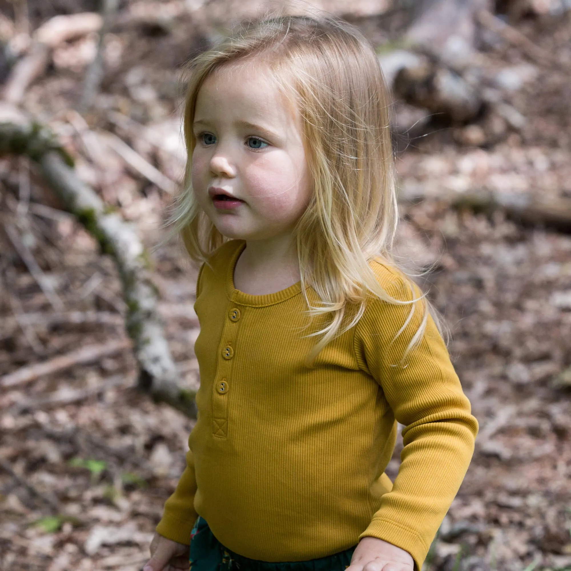 Gold Ribbed Long Sleeve Henley Top