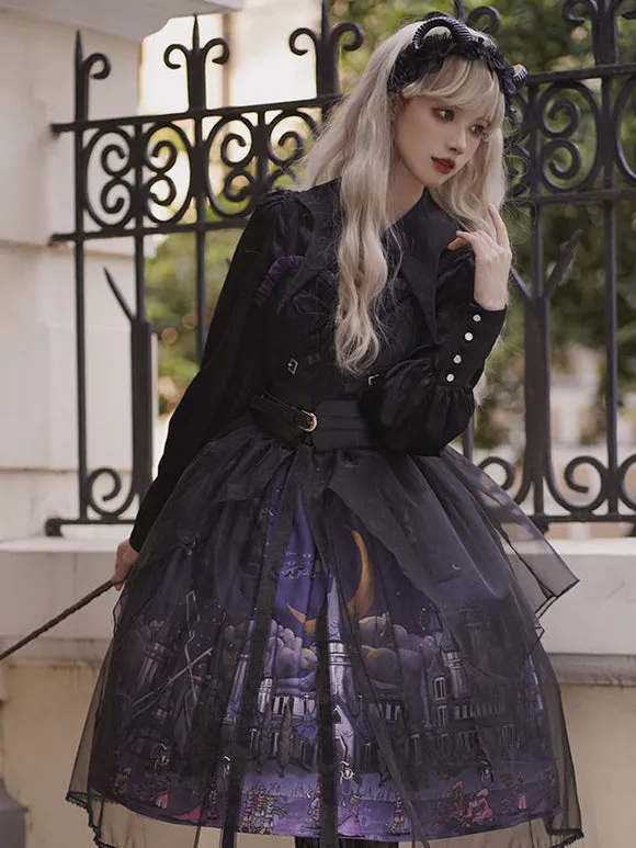Gothic Lolita JSK Dress 3-Piece Set Polyester Cummerbund Cover-Up Jumper Black Lolita Jumper Skirt