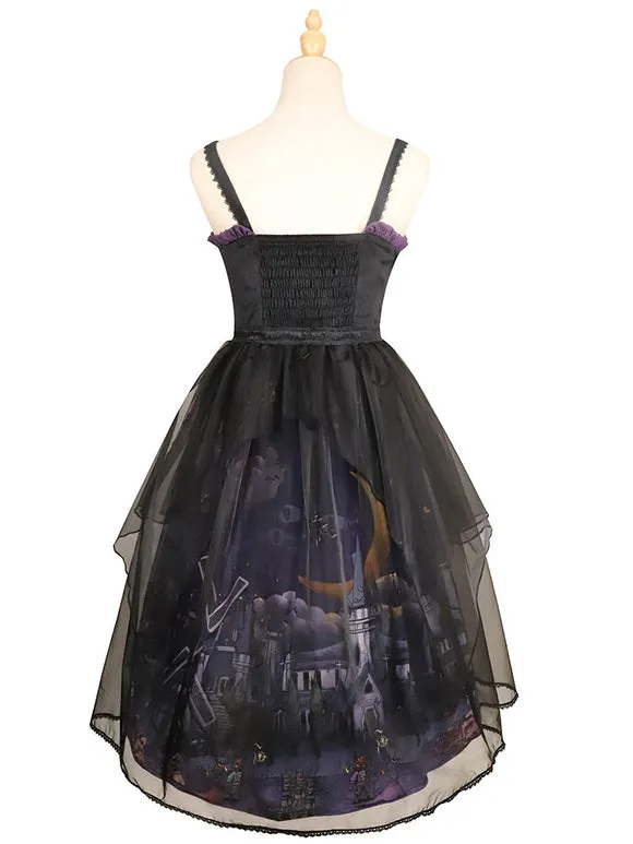 Gothic Lolita JSK Dress 3-Piece Set Polyester Cummerbund Cover-Up Jumper Black Lolita Jumper Skirt