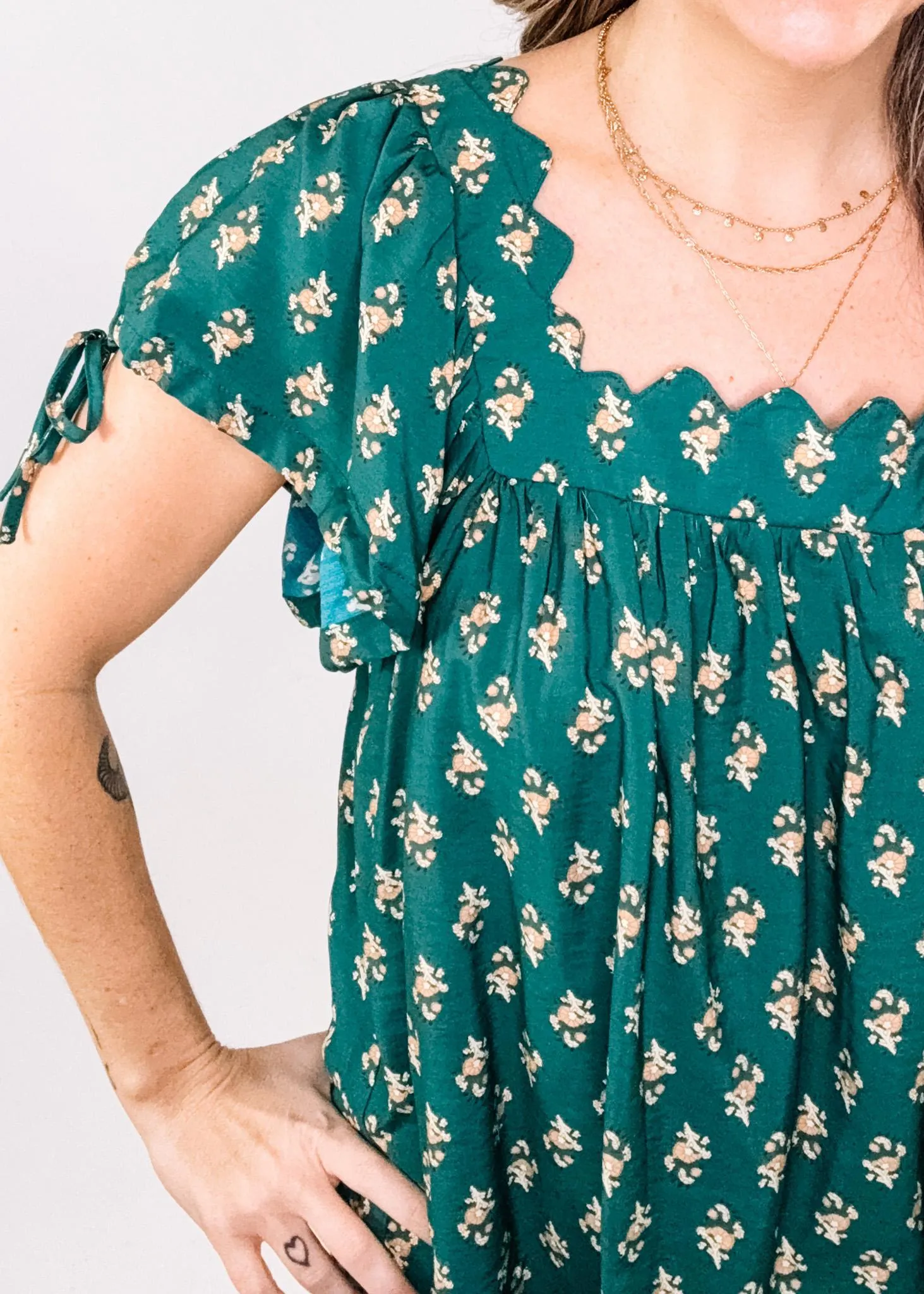 Green Floral Babydoll Blouse