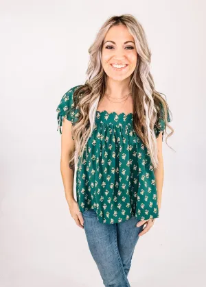 Green Floral Babydoll Blouse