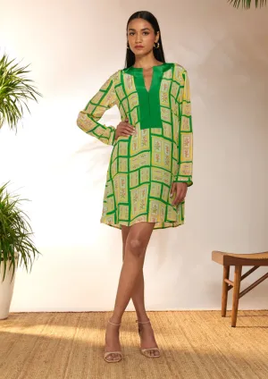 Green open doors mini dress