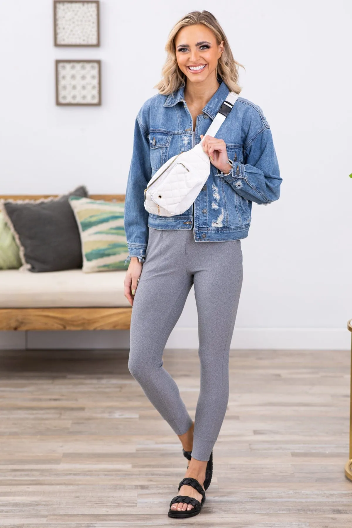 Grey Knit Joggers With Pockets