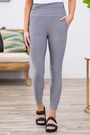 Grey Knit Joggers With Pockets