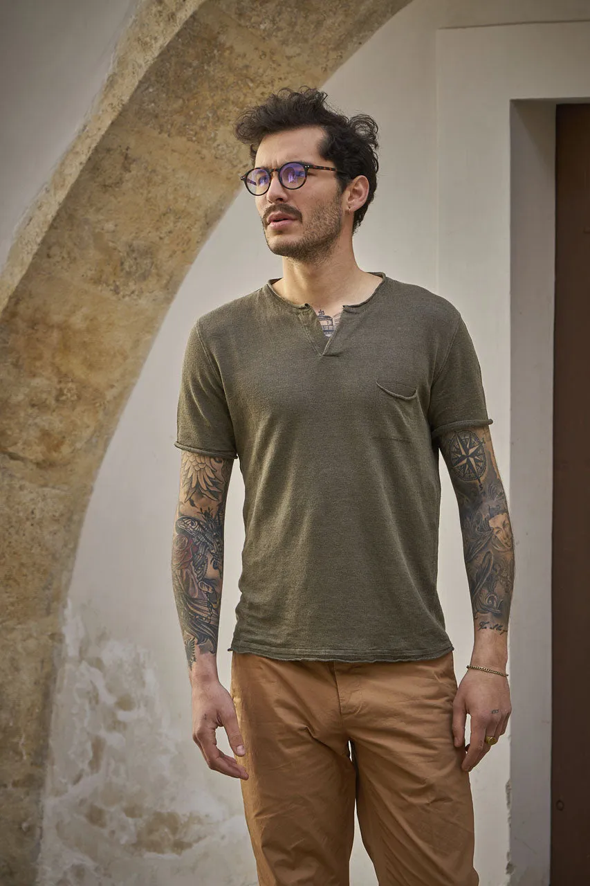 GRP Knitwear Neo Henley SF PL 10 Linen Knit Olive