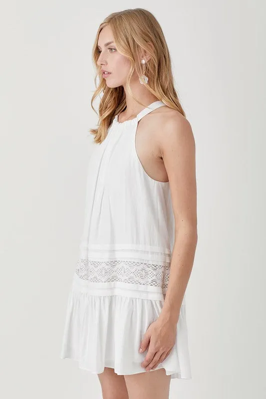 HALTER NECK LACE TRIM DRESS
