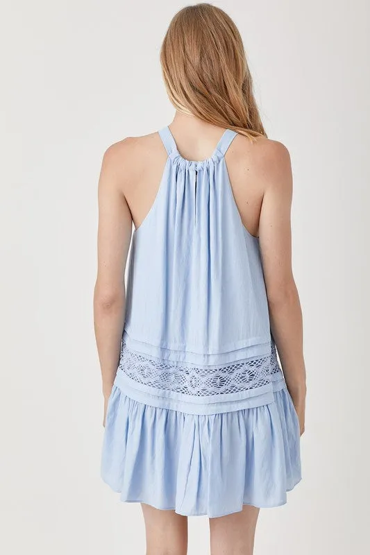 HALTER NECK LACE TRIM DRESS