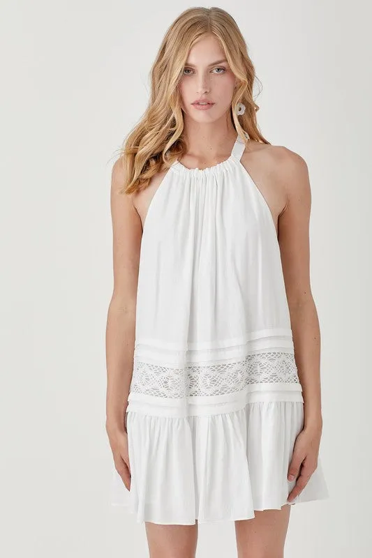 HALTER NECK LACE TRIM DRESS