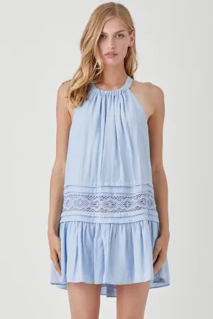 HALTER NECK LACE TRIM DRESS