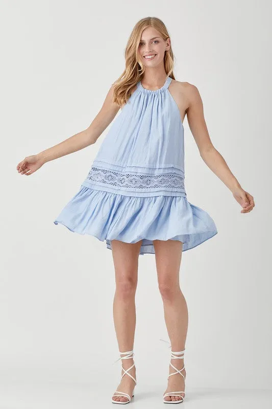 HALTER NECK LACE TRIM DRESS