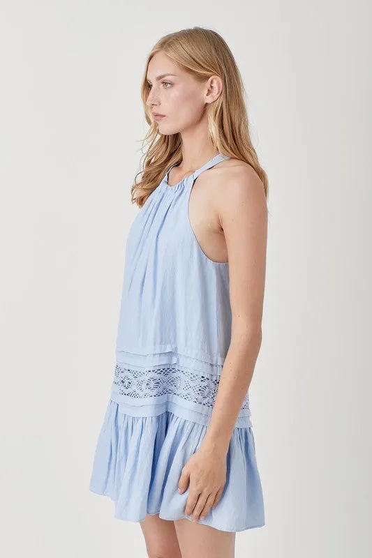 HALTER NECK LACE TRIM DRESS