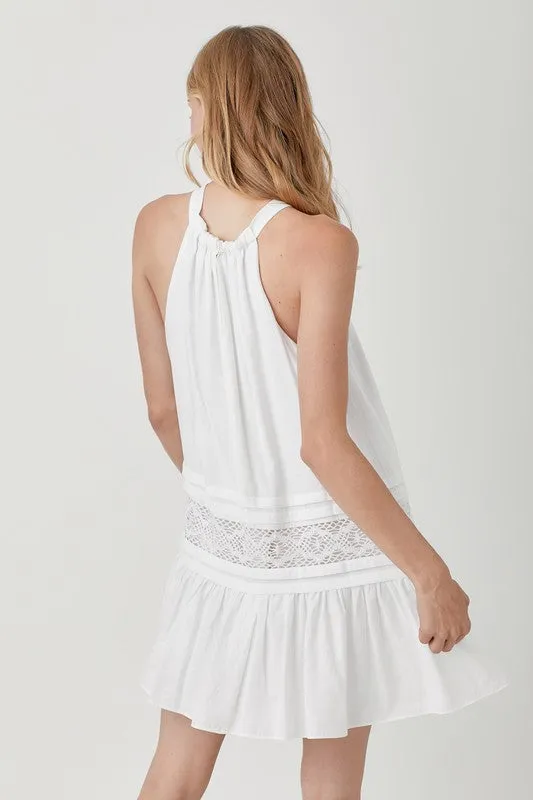 HALTER NECK LACE TRIM DRESS
