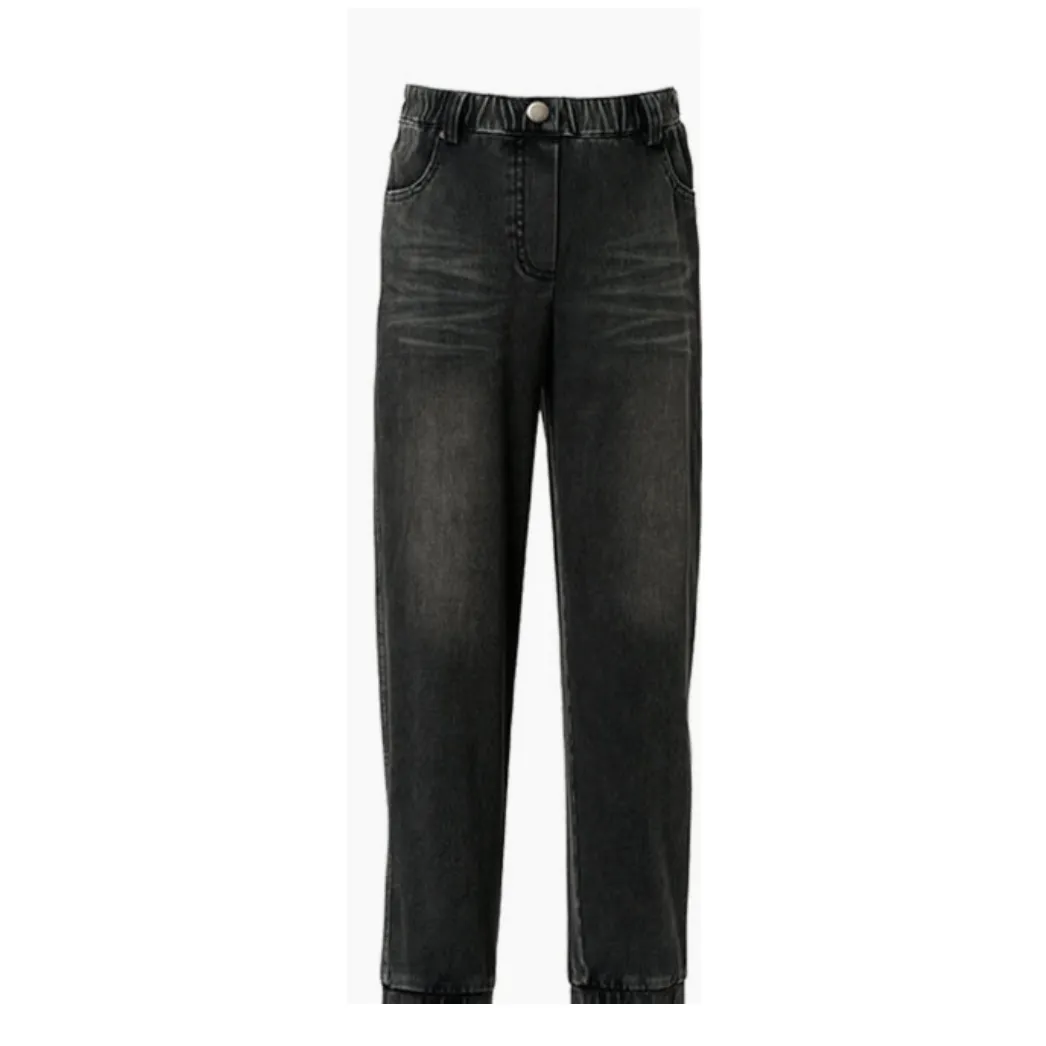 Hannah Banana Washed Denim-Like Knit Joggers - Black