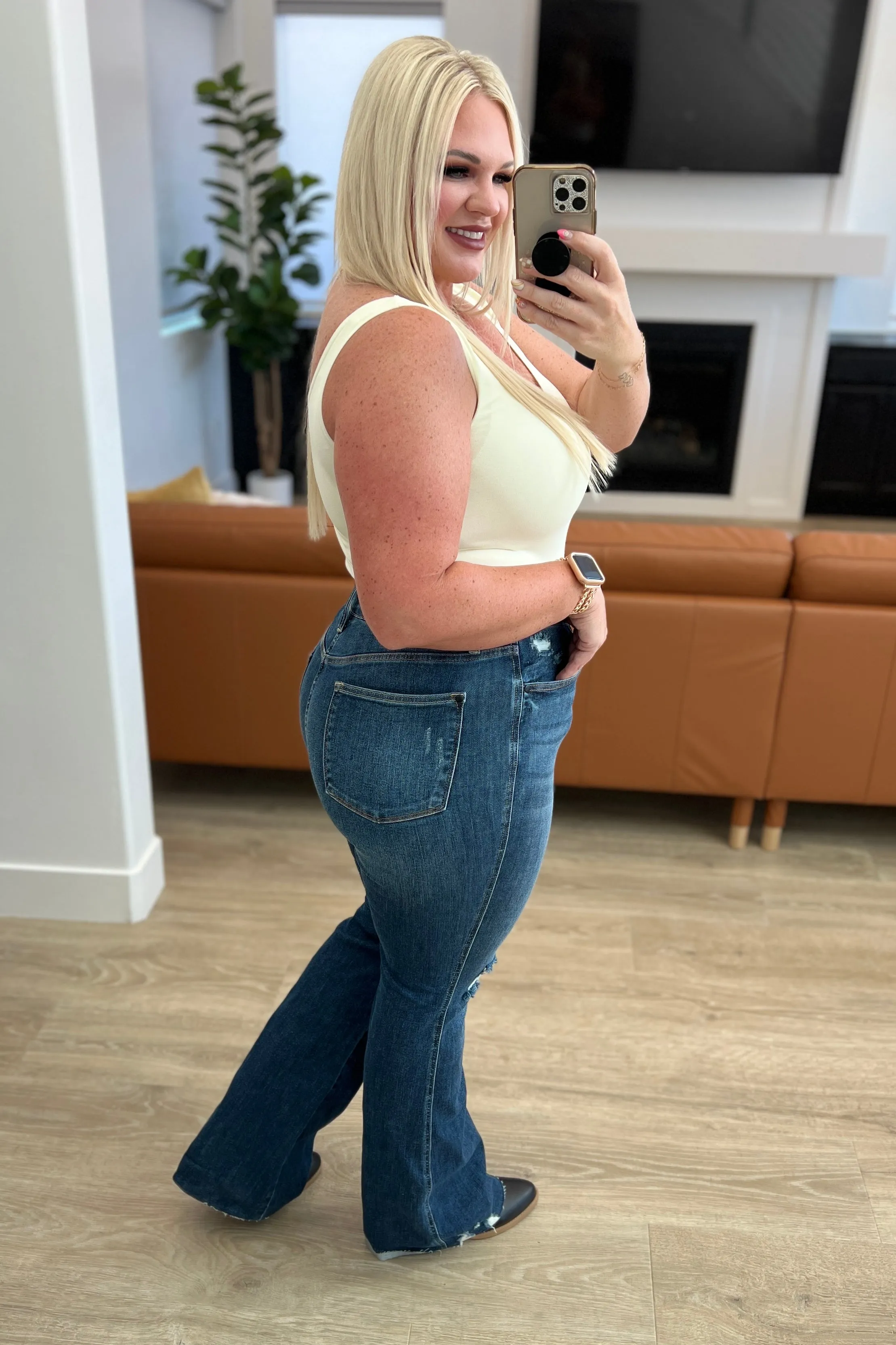 Hazel Blues® |  Cassandra High Rise Control Top Distressed Flare Jeans