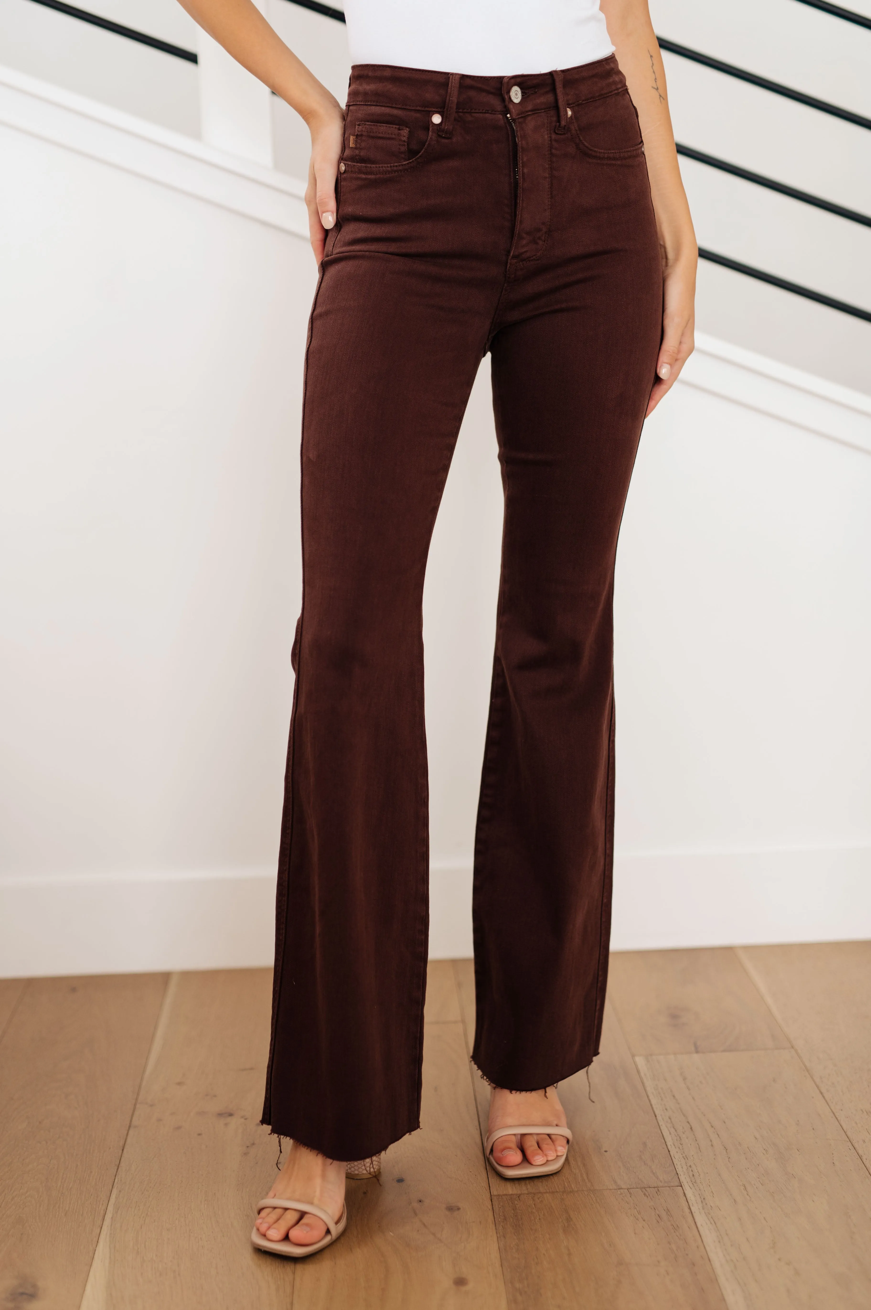 Hazel Blues® |  Sienna High Rise Control Top Flare Jeans in Espresso