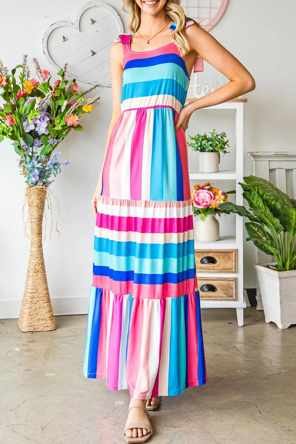 Hazel Blues® | Striped Sleeveless Maxi Dress
