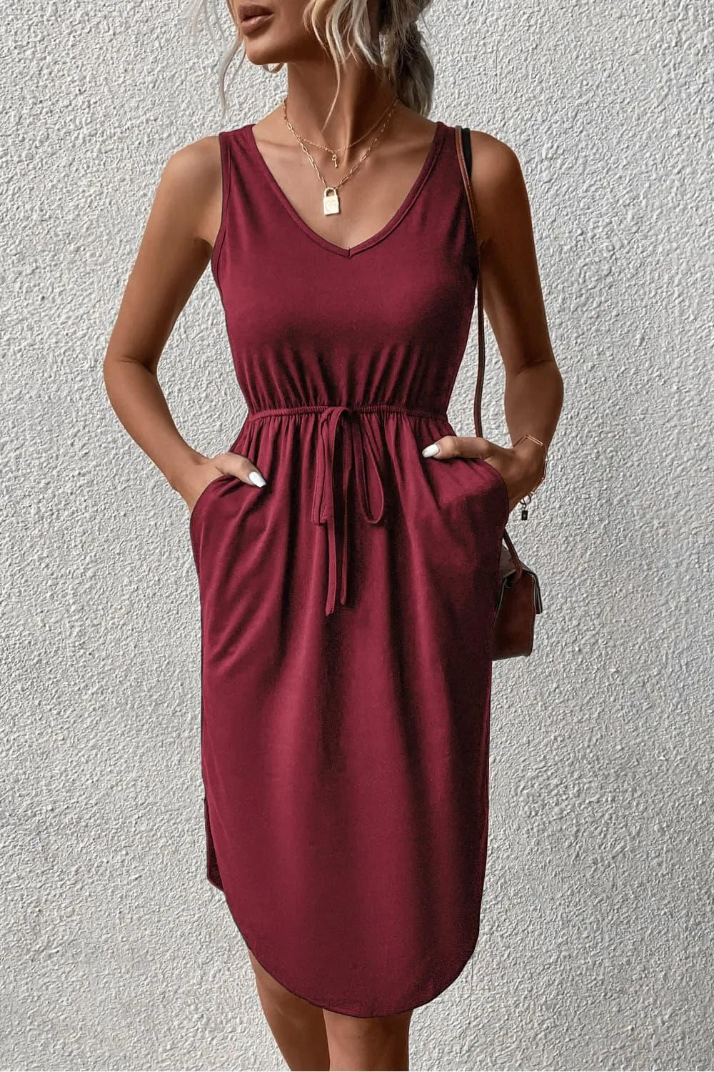 Hazel Blues® |  V-Neck Curved Hem Sleeveless Dress