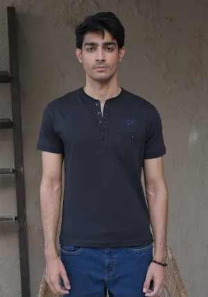 Henley Pocket Black T-Shirt