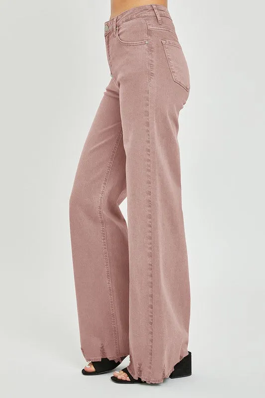High Rise Frayed Wide Pants
