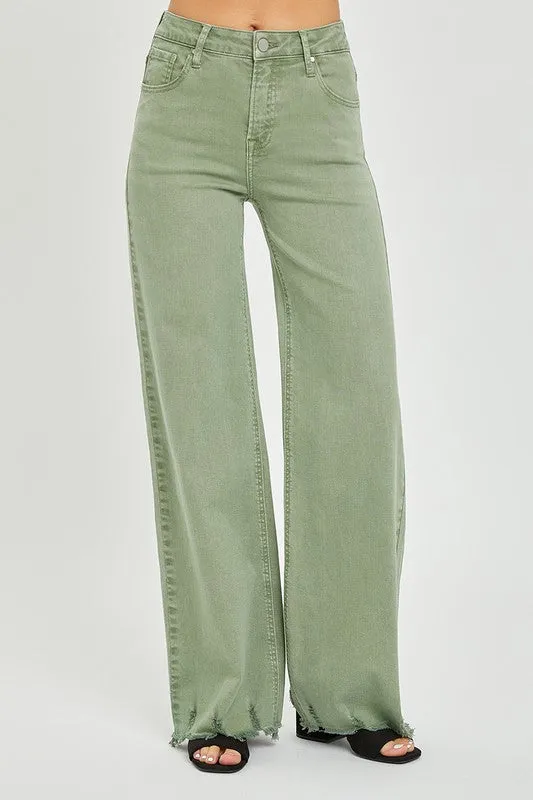 High Rise Frayed Wide Pants