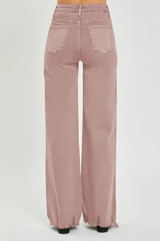 High Rise Frayed Wide Pants