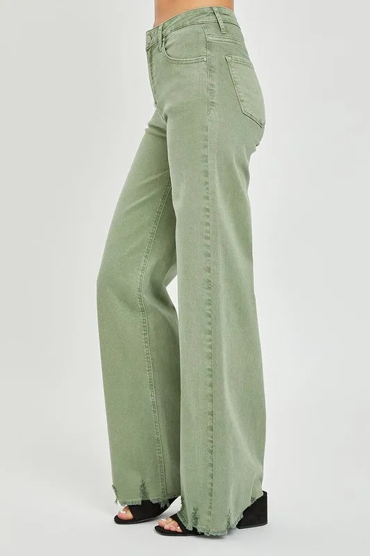 High Rise Frayed Wide Pants
