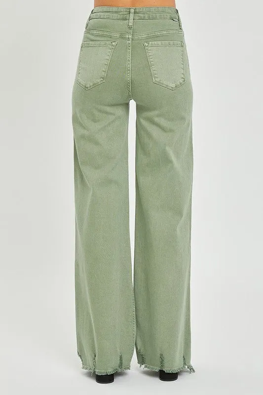 High Rise Frayed Wide Pants