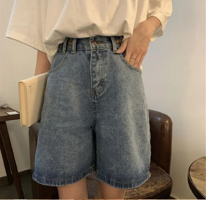 High Waist Knee Length Shorts Jeans Pants