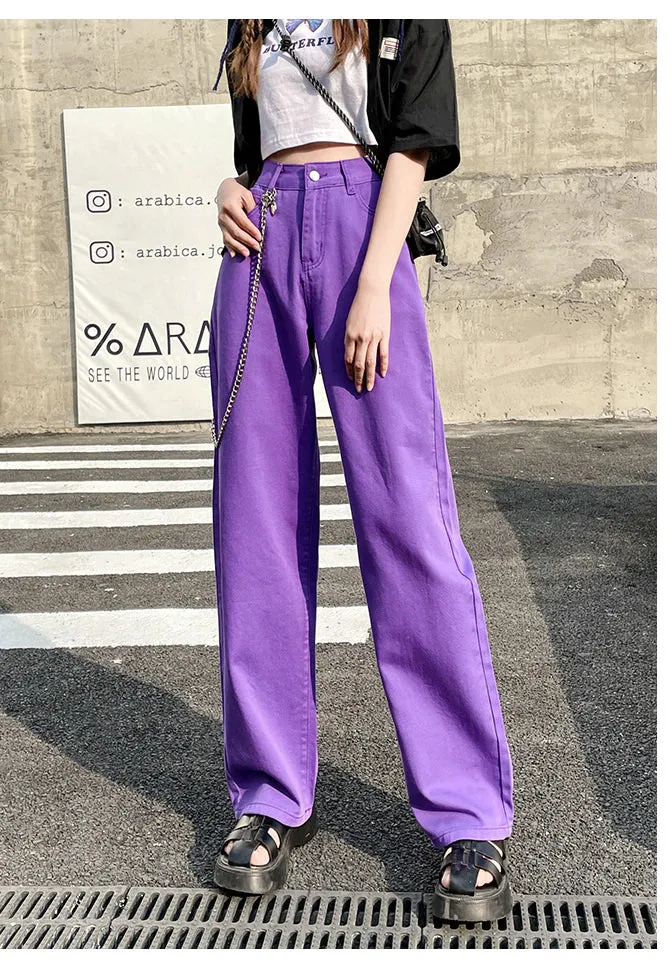 High Waist Pastel Colors Long Jeans Pants