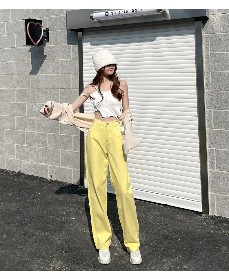 High Waist Pastel Colors Long Jeans Pants