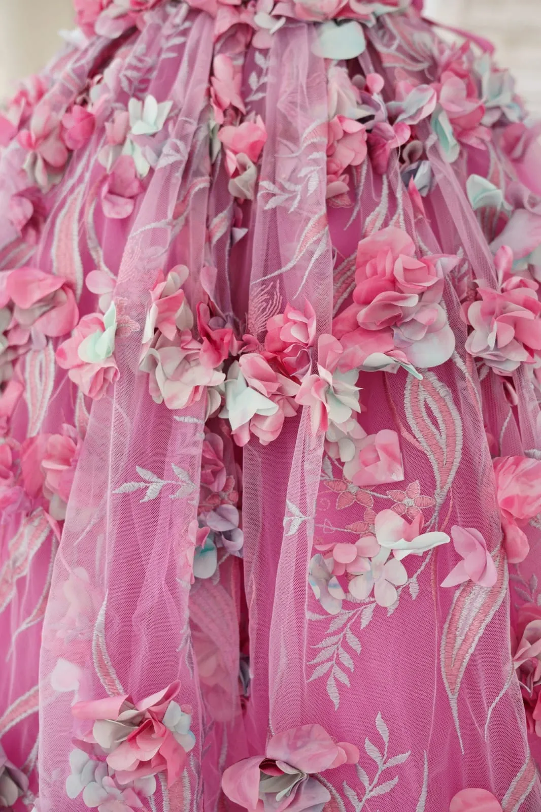 Hot Pink 3D Flower Spaghetti Straps Corset Back Wedding Flower Girl Dress