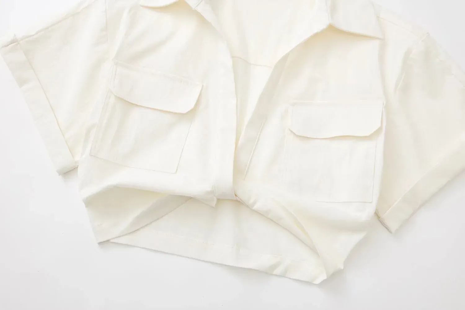 hulianfu Pockets Turn Down Collar Shirt Crop Top Cotton Linen White High Fashion Blusa Mujer Loose Casual Summer Spring Blouse