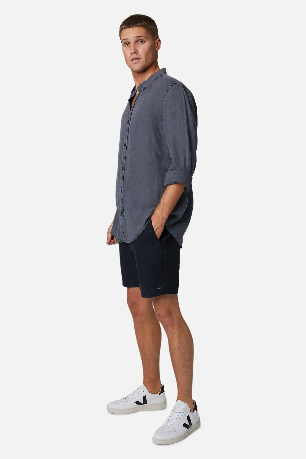 Industrie The Tennyson Linen Long Sleeve Shirt - Anthracite