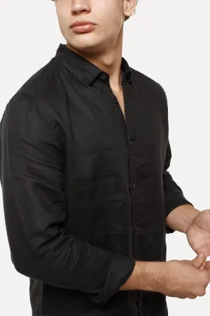 INDUSTRIE, The Tennyson Linen Long Sleeve Shirt, BLACK