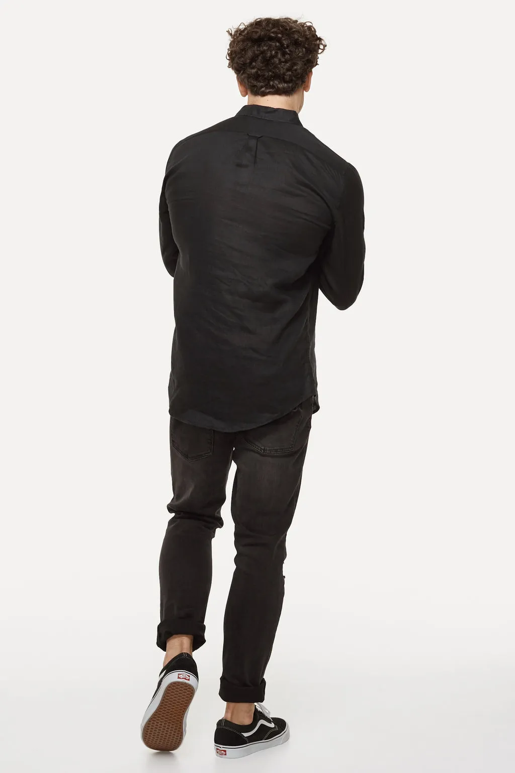 INDUSTRIE, The Tennyson Linen Long Sleeve Shirt, BLACK